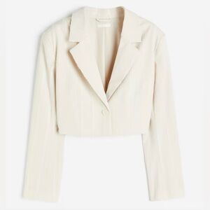 NWT H&M White Textured Cropped Blazer Size M
